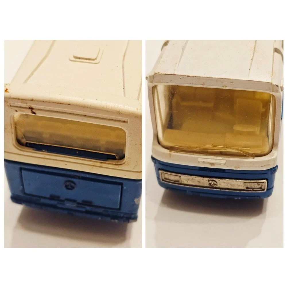 VTG Majorette Mercedes Tour Bus Toy 1/55 Blue‎ White International Flags France